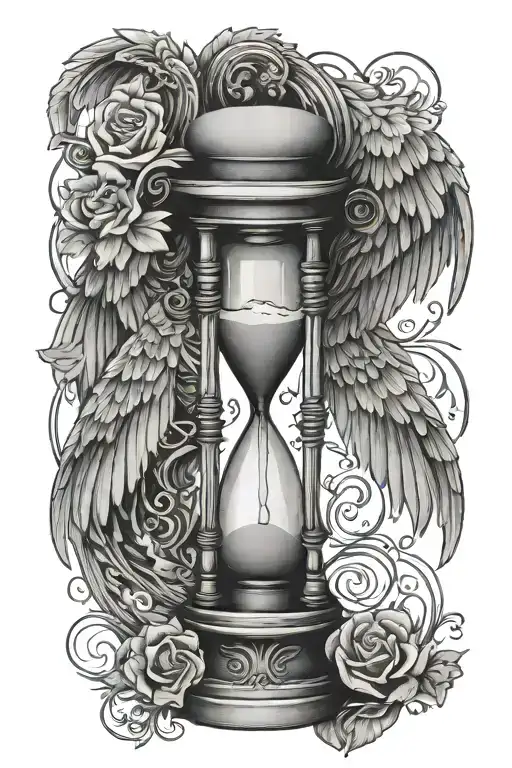 hourglass with angel wings tattoo design idea
