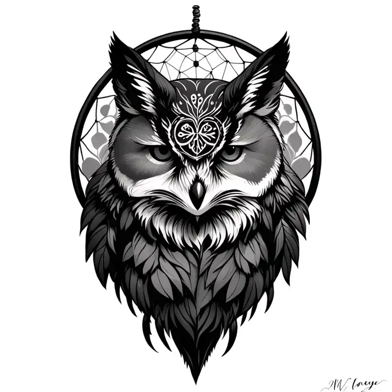 Fox and owl dream catcher tattoo design idea