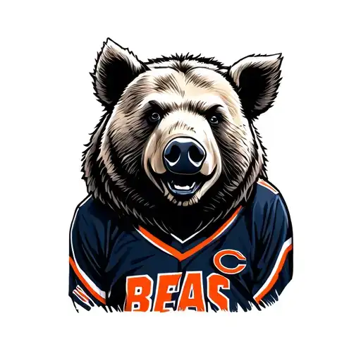 Grizzly bear wearung a chicago bears jersey mawling a pig tattoo design idea