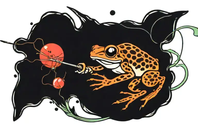 poison dart frog shooting poison dart arrow at a balloon tattoo design idea