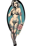 anime pinup girl nude woman posing tattoo design idea