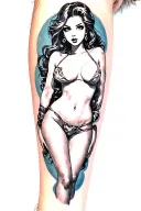 anime pinup girl nude woman posing tattoo design idea
