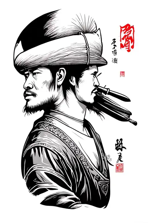 Chinese farmer facing away tattoo design idea