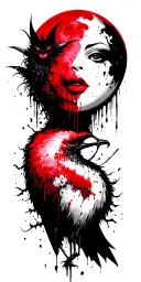 fairy demon succubus face hidden red moon crow perched  tattoo design idea