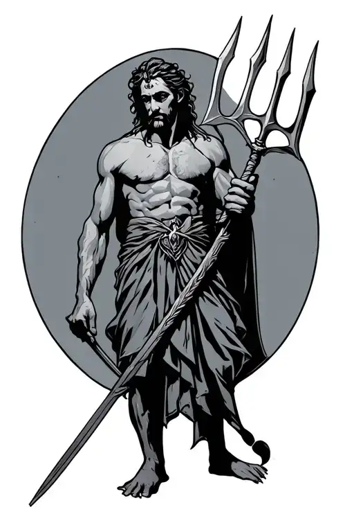 Posiedon Holding trident tattoo design idea