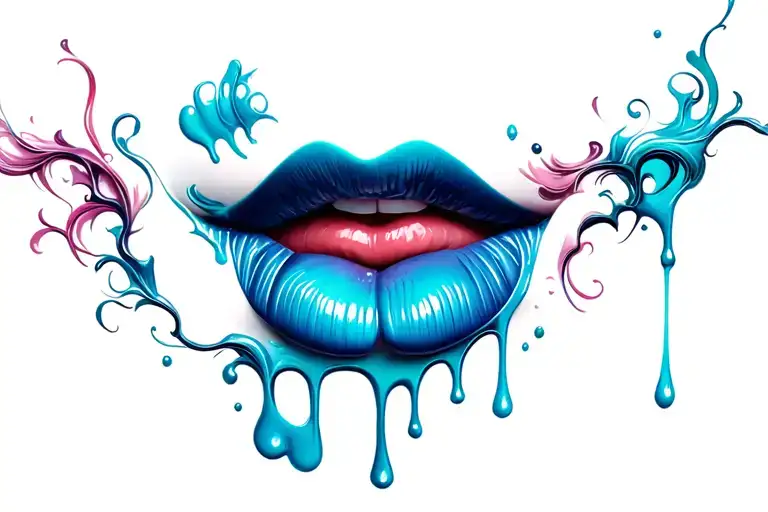 lips and tongue dripping tattoo design idea