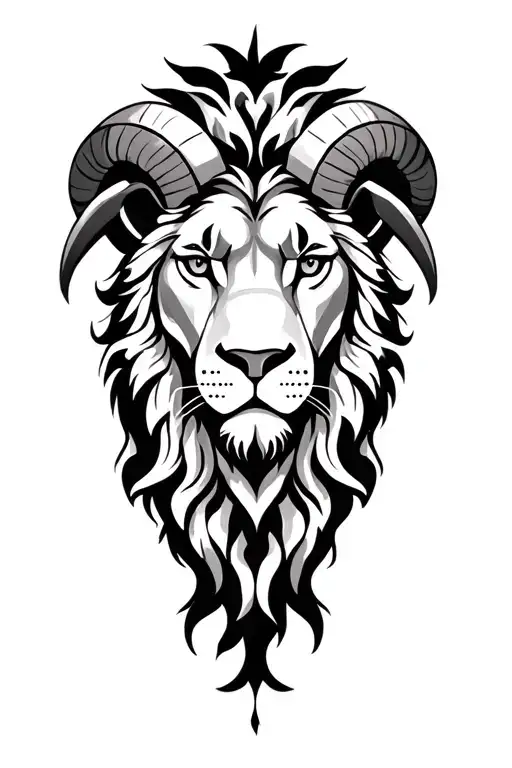 lion and aries zodiac sign tattoo design idea