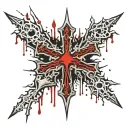 bloody upside down Cross. Metalic thorns. Blood splatter tattoo design idea