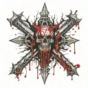 bloody upside down Cross. Metalic thorns. Blood splatter tattoo design idea