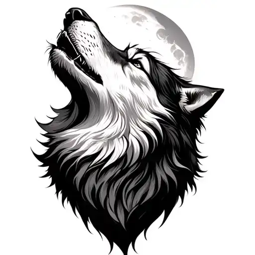 wolf howling at the moon tattoo design idea