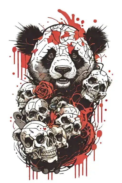 Panda with thirteen skulls tattoo design idea