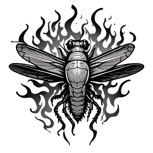 locust prices barely visible and covered by vibrant flames tattoo design idea