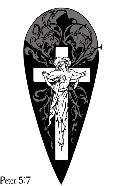 1 Peter 5:7 scripture three crosses tattoo design idea