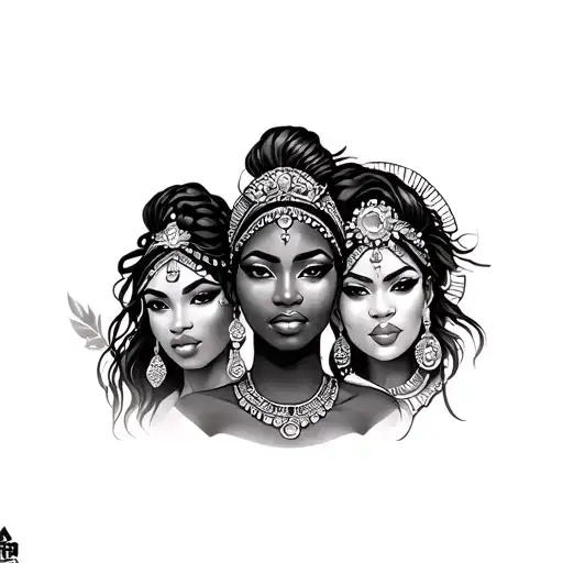 3 goddesses oshun yeemoja aje tattoo design idea