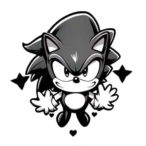 sonic the hedgehog with hearts and 5 point stars tattoo design idea