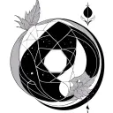 use sacred geometry patterns (inspired by vesica piscis or Metatron’s cube) to suggest divine order and endless cycles. tattoo design idea
