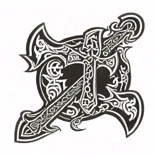 crossed axe, with a catholic cross  tattoo design idea