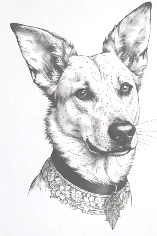 there are 30 tiny sakura flowers around the dogs head tattoo design idea