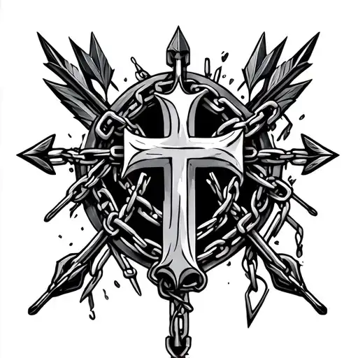 relentless with arrows and cross and broken chain incorporated  tattoo design idea