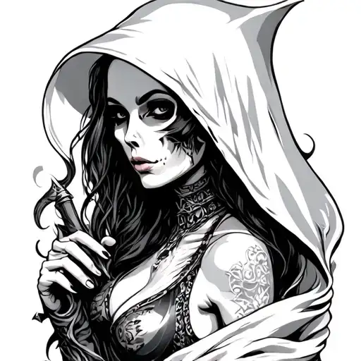 sexy female white grim reaper tattoo design idea