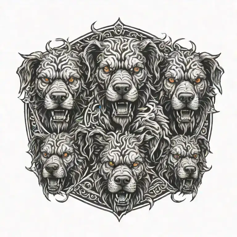Cerberus 3 heads 6 legs tattoo design idea