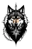 wolf with compass design tattoo design idea