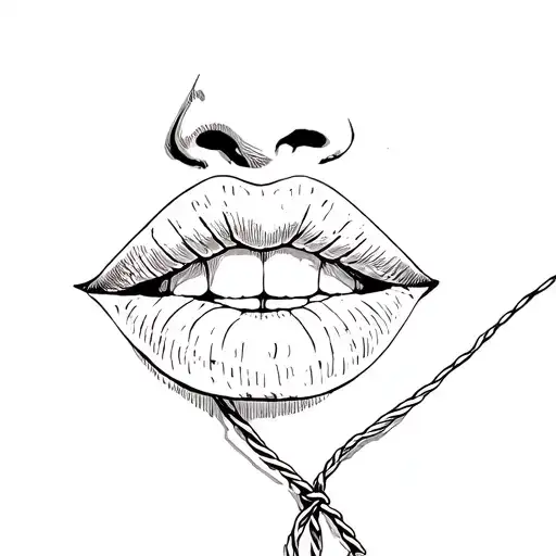 lips tied with a string tattoo design idea