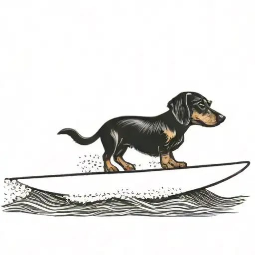 dachshund on a surfboard wave crashing tattoo design idea