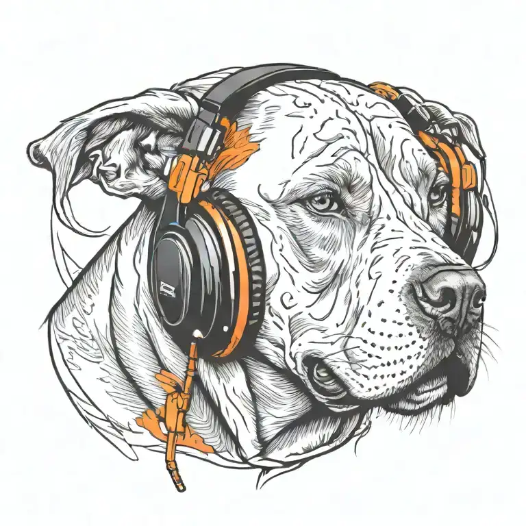Pitbull wearing headphones tattoo design idea