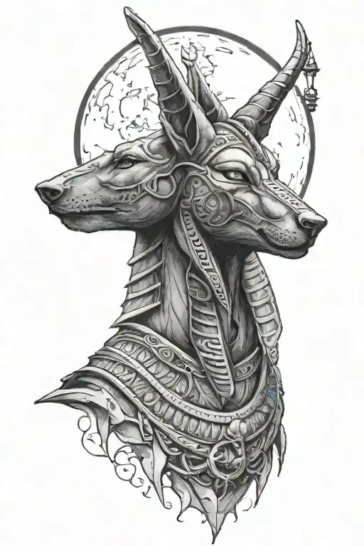 Anubis, Photorealistic, Moon Background   tattoo design idea