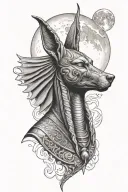 Anubis, Photorealistic, Moon Background   tattoo design idea