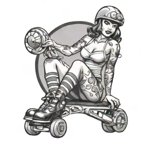 roller derby pinup girl tattoo design idea
