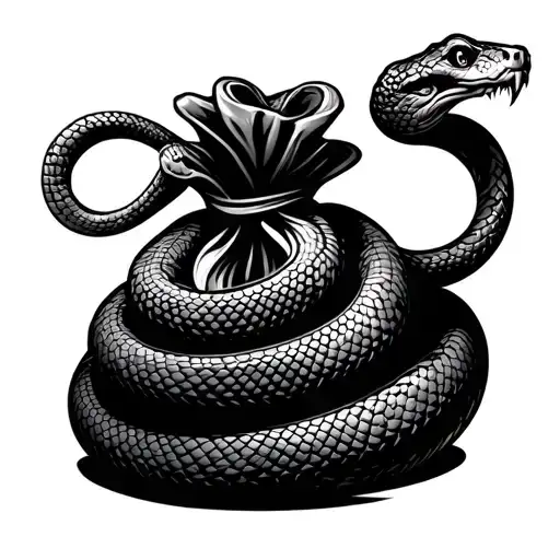 snake shaped into money bag tattoo design idea