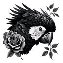 Black Cockatoo With roses blooming tattoo design idea
