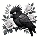 Black Cockatoo With roses blooming tattoo design idea