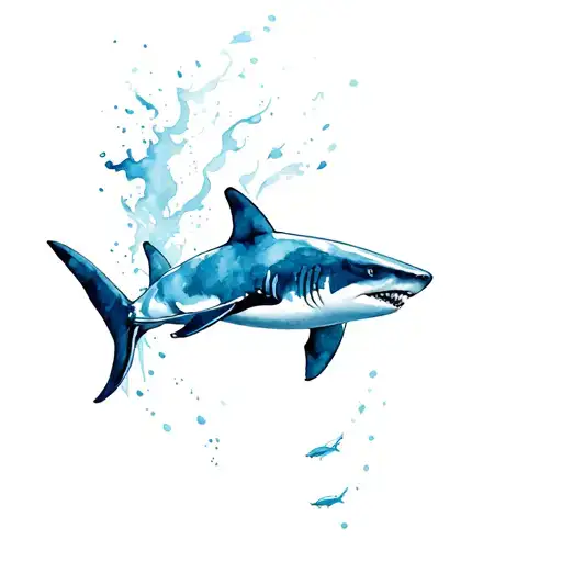 watercolour sharks swimming tattoo design idea
