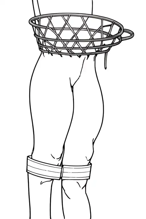 disc golf basket that surrounds the thigh close to the knee cap, where the pole that would stand it up. turn thos into r tattoo design idea