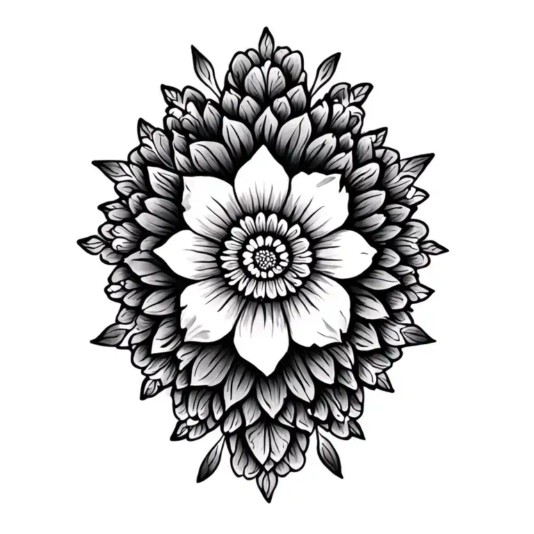 floral mandela style mixed tattoo design idea