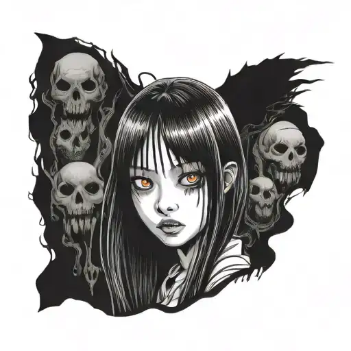 Black And White Anime Girl Character horror gothic Junji Ito Style  tattoo design idea