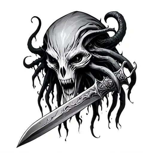 mind flayer and a blade  tattoo design idea