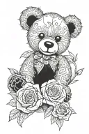 Teddy bear and rose intertwined tattoo design idea