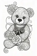 Teddy bear and rose intertwined tattoo design idea