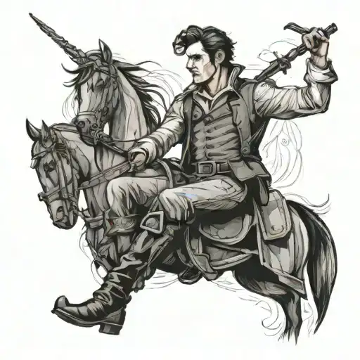 Design a fine-line tattoo of Jonathan Bailey as Fiyero from Wicked, in a vest, tight pants and riding boots tattoo design idea