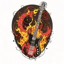 bass guitar on fire tattoo design idea