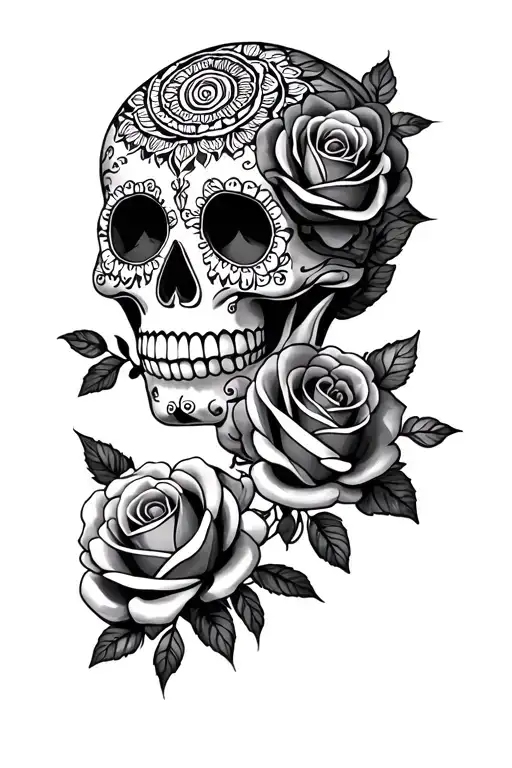 sugar skull, roses, mandala tattoo design idea