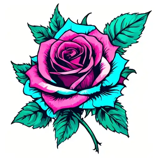 cyan blue and hot pink rose intertwined tattoo design idea
