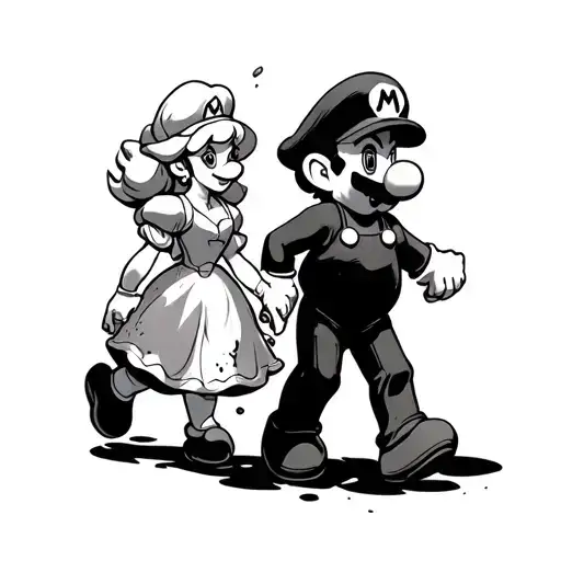 bloody princess peach walking away after killing mario and luigi tattoo design idea