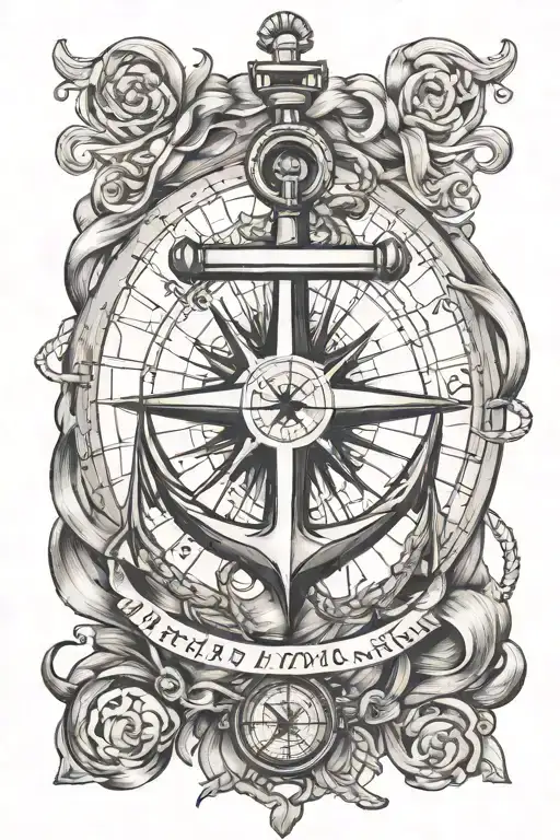 anchor, lighting, compass tattoo design idea