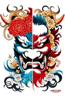 Oni Mask split in half tattoo design idea