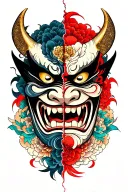 Oni Mask split in half tattoo design idea
